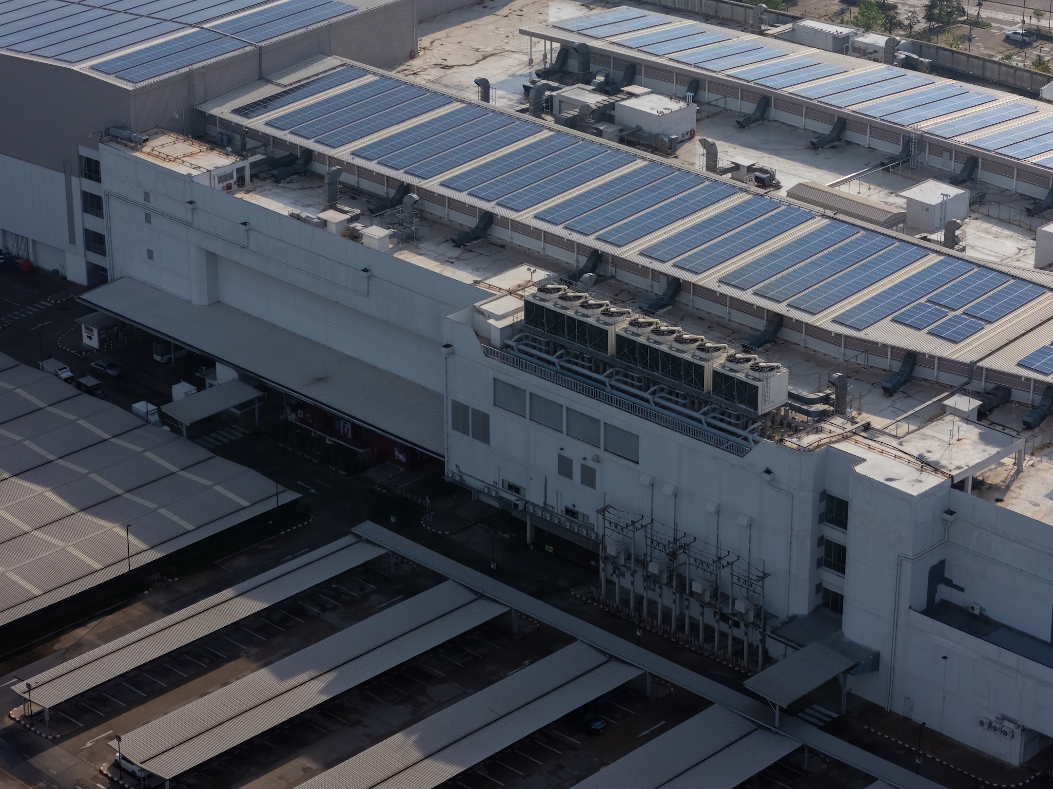 Cooling towers in data center building.
