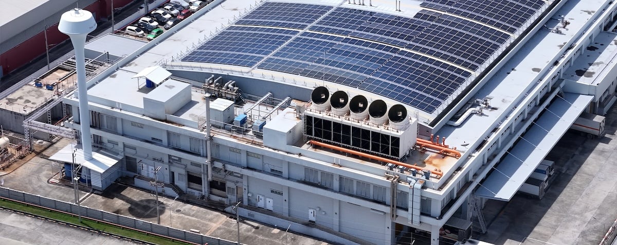 Cooling towers in data center building.