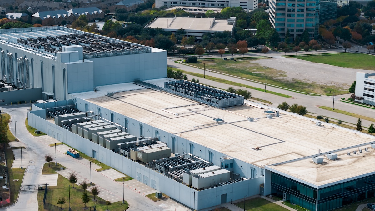Data center complex with server farms and cooling systems handling vast information