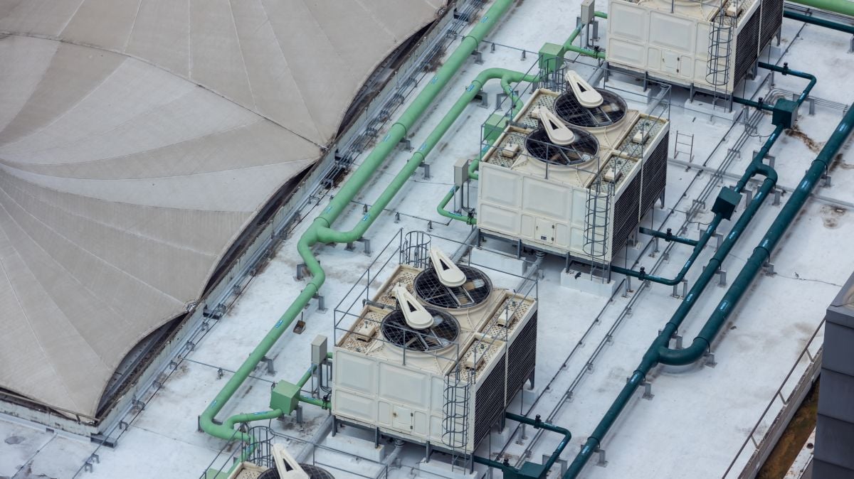 Cooling towers in data center building