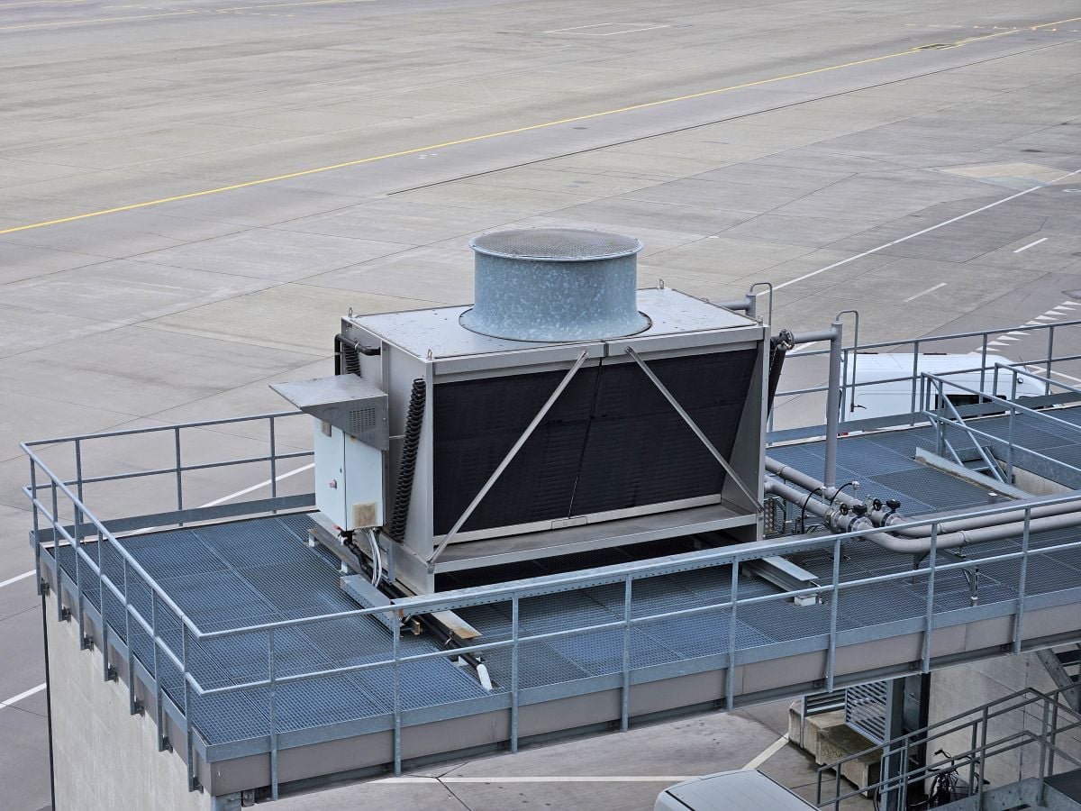 cooling system on a galvanized grating roof