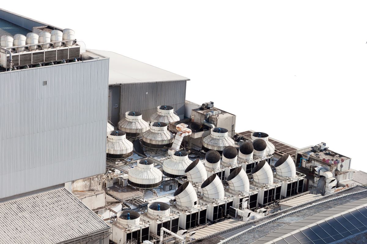 cooling towers on a data center building