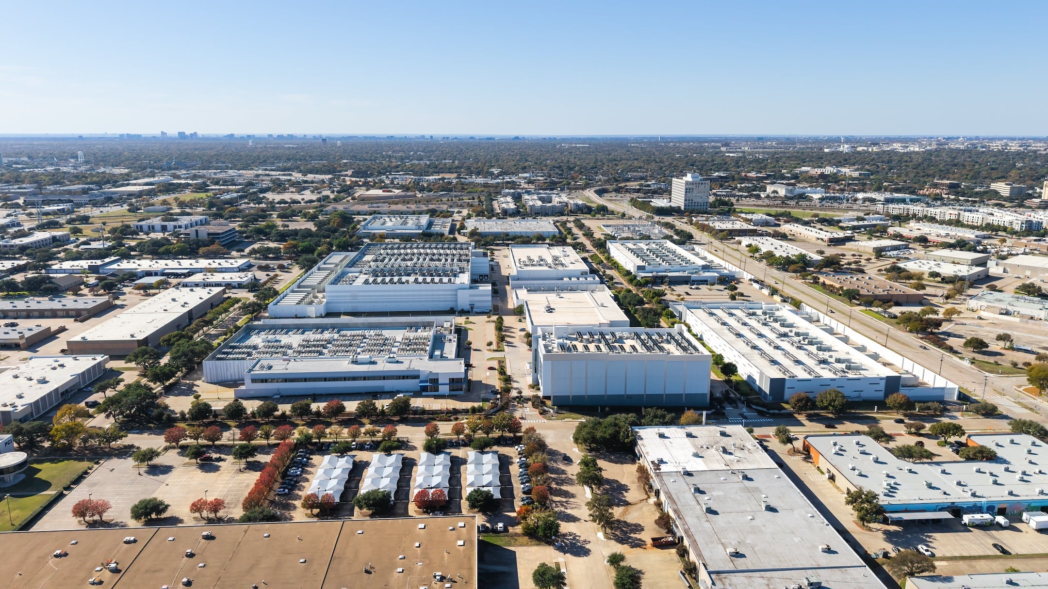 aerial view of industrial buildings