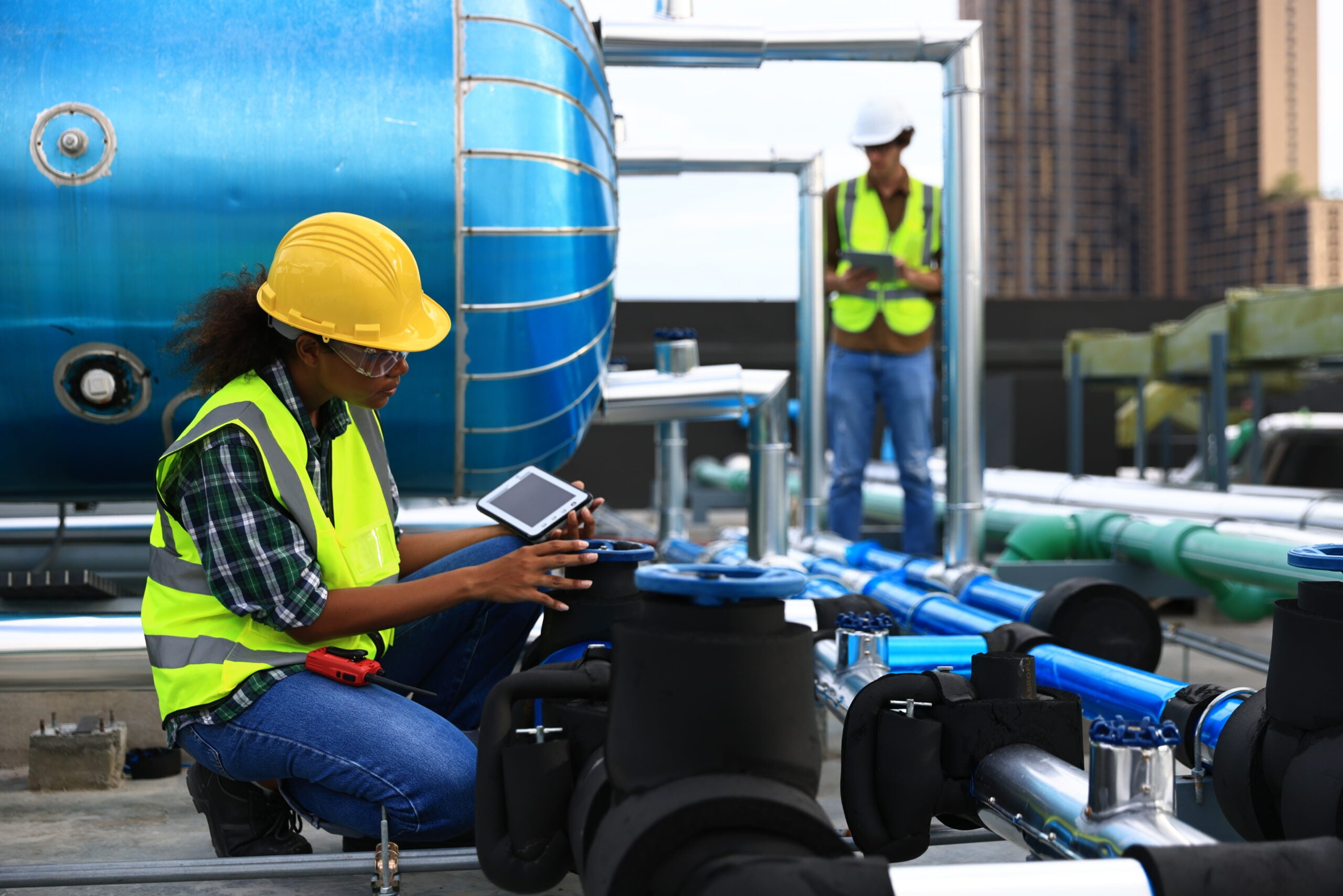engineers working on chillers