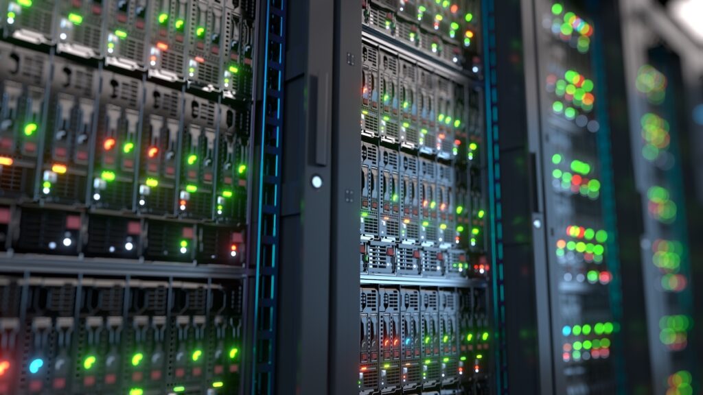 Servers close up. Modern datacenter.