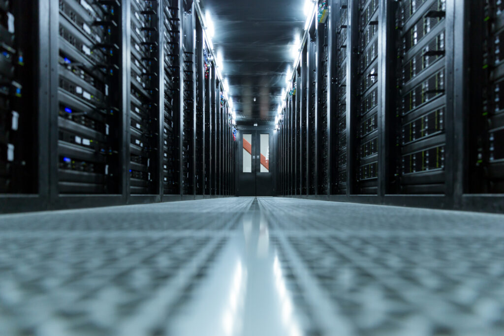 server racks inside modern data center room